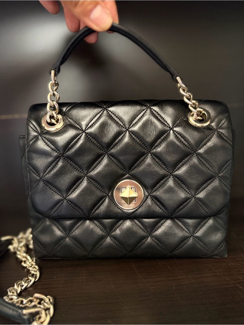 Kate Spade Natalia Small Flap Crossbody Black Quilted Leather Chain Bag